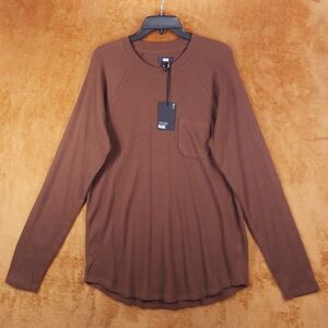 PAIGE Mens Shirt Small Brown Pullover Crew Thermal Waffle Pocket Baseball ABE